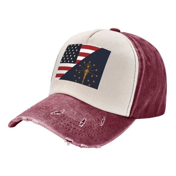 America Indiana Flag Baseball Cap Distressed Adjustable Vintage Cotton Denim Hat for Women Men