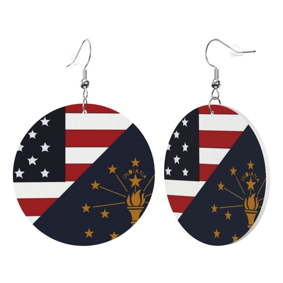 America Indiana Flag Dangle Round Lightweight Drop Circle Earrings For Women