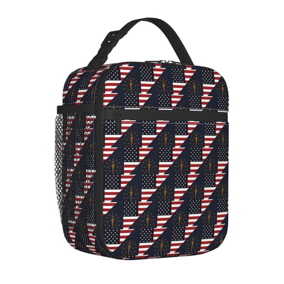 America Indiana Flag Insulated Lunch Bag for Men Women Reusable Compact Cooler Tote Lunchbox
