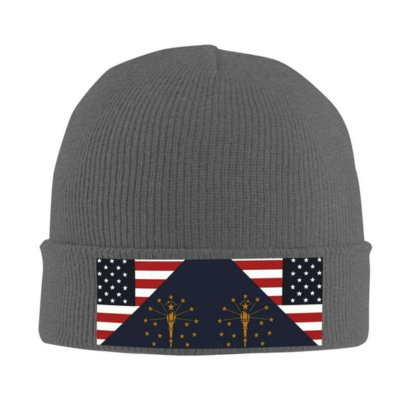 America Indiana Flag Winter Beanie Hats for Men Women Warm Cozy Knitted Cuffed Skull Cap Deep Heather