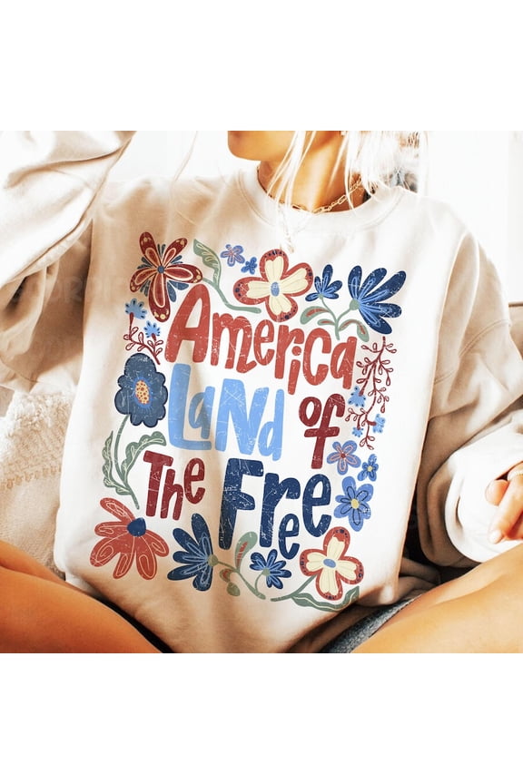 America Land Of The Free T-shirt, Retro Floral 4th of July Shirt, Retro Boho Flower Shirt, Girly USA Shirt, Independence Day Shirt, Patriotic TH260555