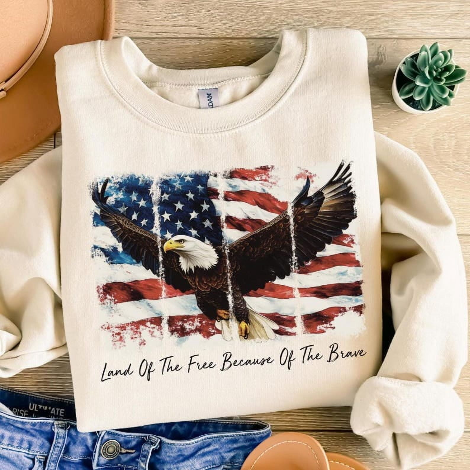 Women's Patriotic T-Shirt - "Land Of The Free Because Of The Brave" USA 4th Of July Shirt (Oversized Fit) - View #2