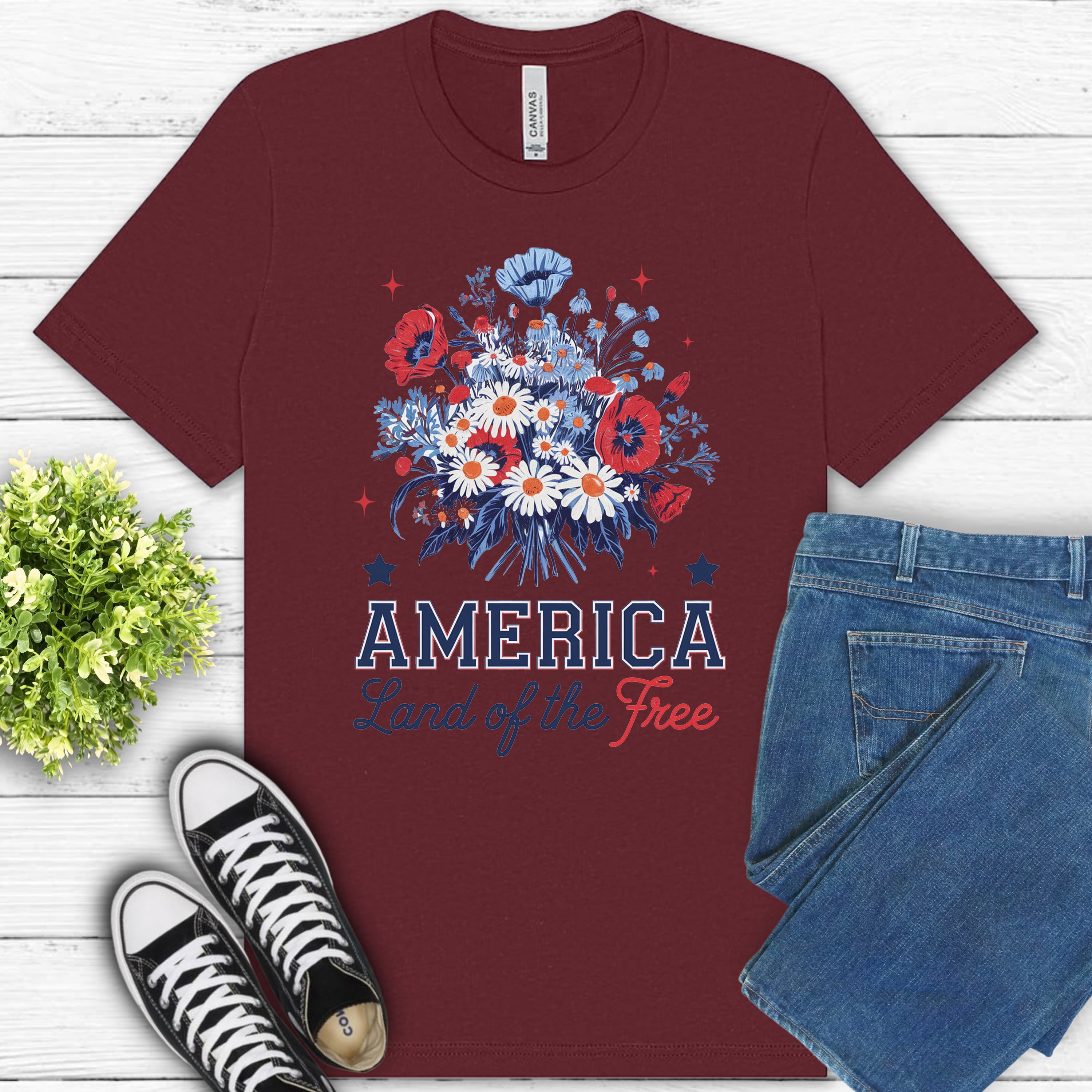 Land of the Free – Patriotic Patch Style Unisex Softstyle Tee