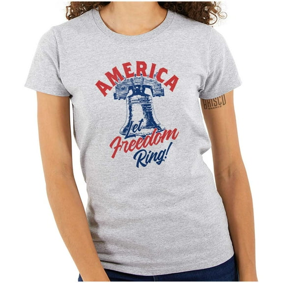 America Let Freedom Ring Liberty Bell Womens Slim Fit Graphic Tee Brisco Brands S