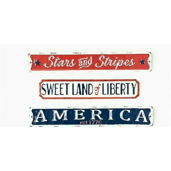 America Liberty Stars & Stripes Set of 3 Metal Distressed Signs