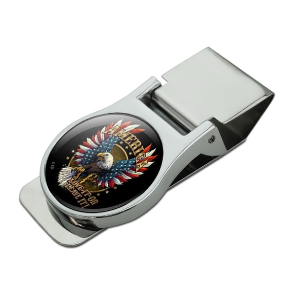 America Love It Or Leave Eagle USA American Flag Satin Chrome Plated Metal Money Clip