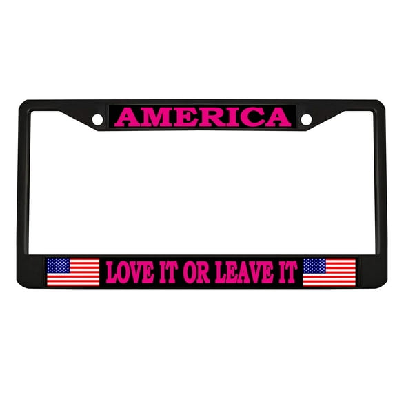 America Love It Or Leave It Style Metal License Plate Frame Personalized/Car Accessories Car Tag Holder Cover (Black/Black/Dark Pink)