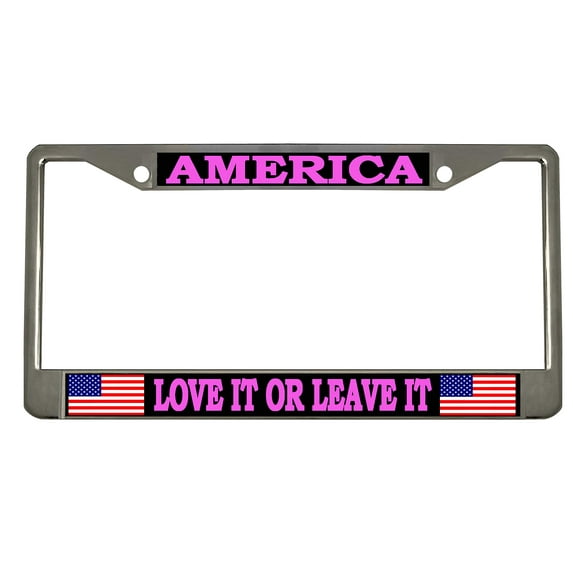 America Love It Or Leave It Style Metal License Plate Frame Personalized/Car Accessories Car Tag Holder Cover (Chrome/Black/Purple)