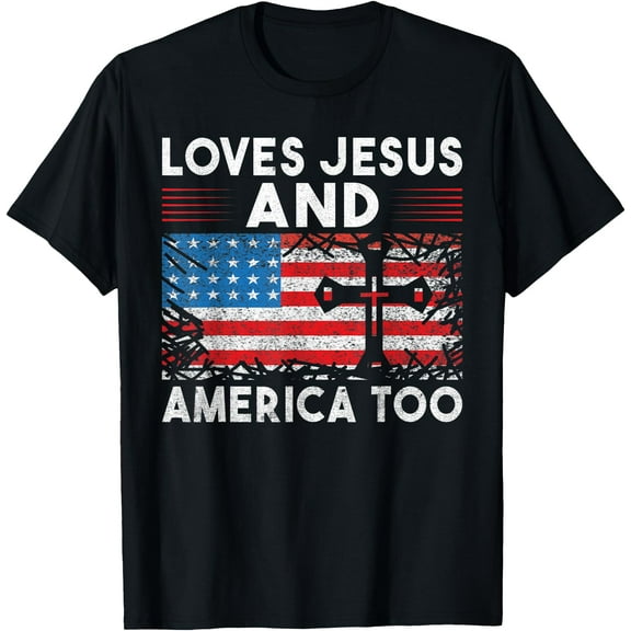 America Loves Jesus and America too American T-Shirt,Black
