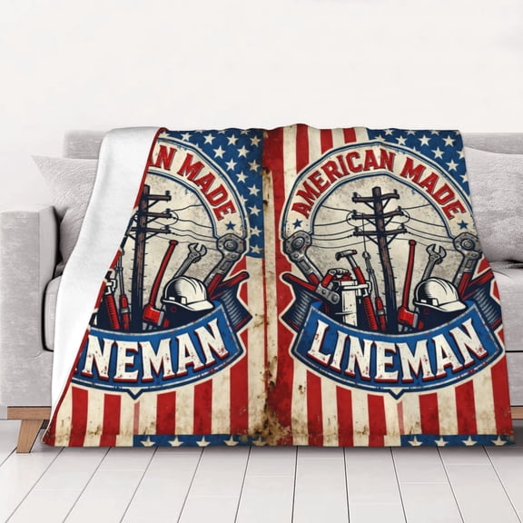 America Made Lineman Throws Blanket Fleece Soft Cozy Warm Plush for Travel Chair Bedroom Living Room Sofa 40"x30"