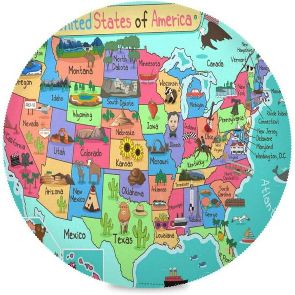 America Map Elastic Fitted Edged Round Tablecloth Fade resistant Anti-Shrink Table Cloth Washable Table Cover for Indoor or Outdoor and anywhere you wanna use it 60"X 60"