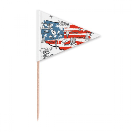 America Map Liberty Word Illustration Toothpick Triangle Cupcake Toppers Flag