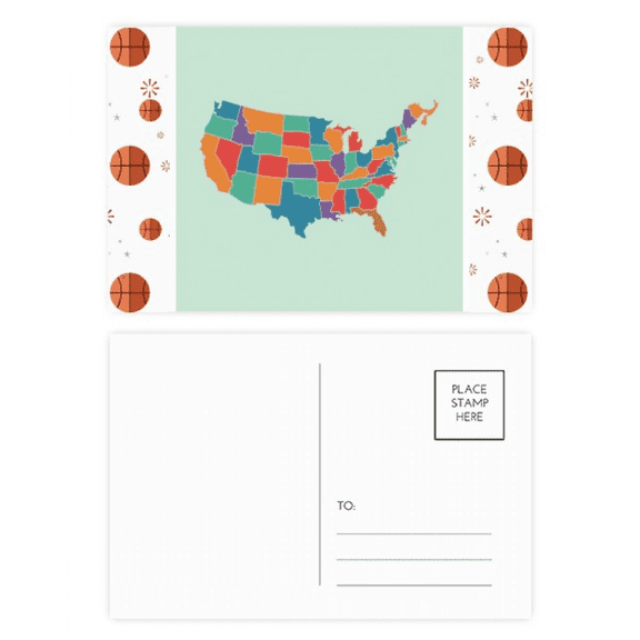 America Map States Pattern Basketball Postcard Set Thanks Card Mailing Side 20pcs