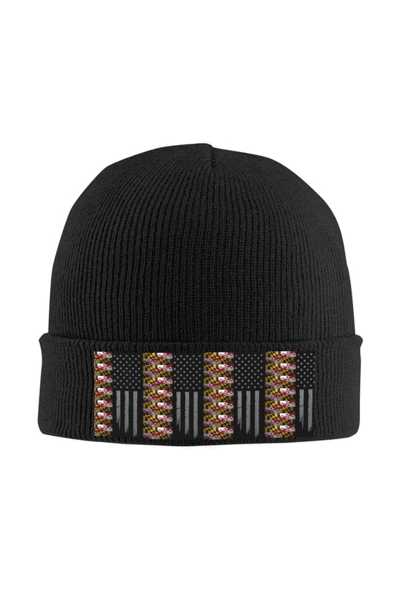 America Maryland Flag Beanie Hat Men Women Warm Printed Cap Knit Beanies Hats Outdoor Winter Black