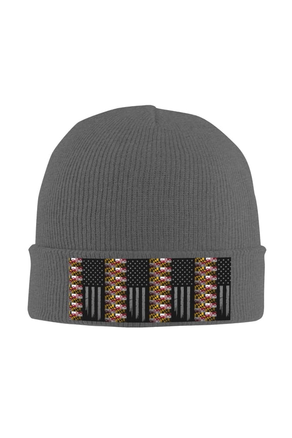 America Maryland Flag Beanie Hat Men Women Warm Printed Cap Knit Beanies Hats Outdoor Winter Deep Heather