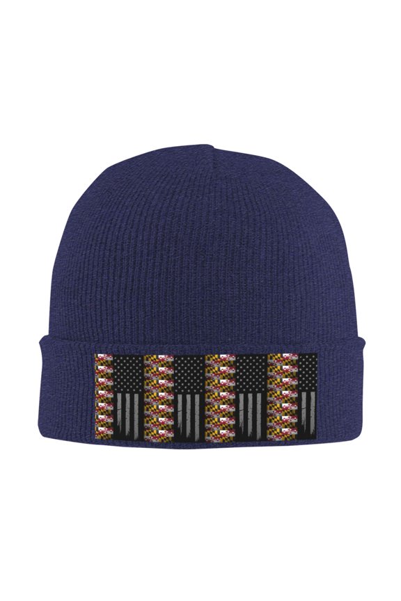 America Maryland Flag Beanie Hat Men Women Warm Printed Cap Knit Beanies Hats Outdoor Winter Navy Blue