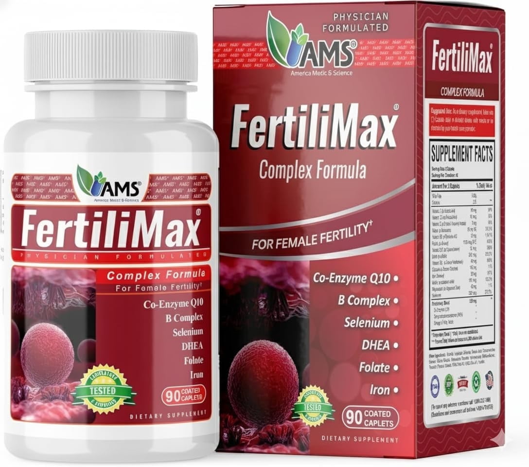 America Medic and Science FertiliMax Women's Fertility Support with Folate CoQ10 DHEA Iron Selenium 90 Capsules