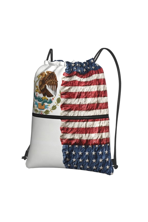 America Mexican Flag Art Drawstring Backpack Water Resistant String Bag Sports Sackpack Gym Sack For Men Women