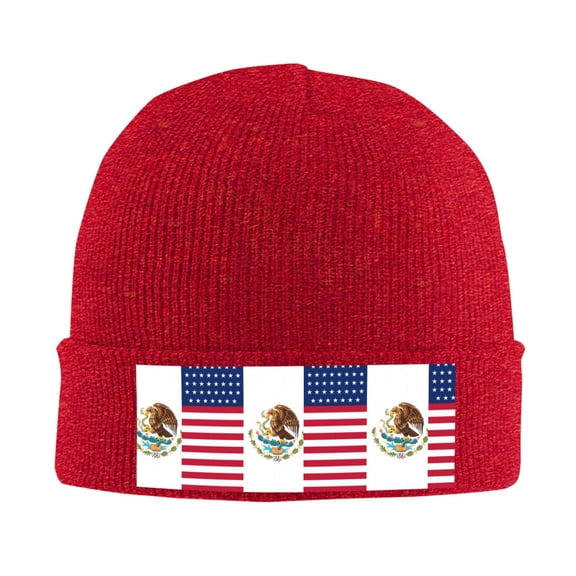 America Mexican Flag Beanie Hat Knit Hat Skull Cap for Men Women Winter Hat Red