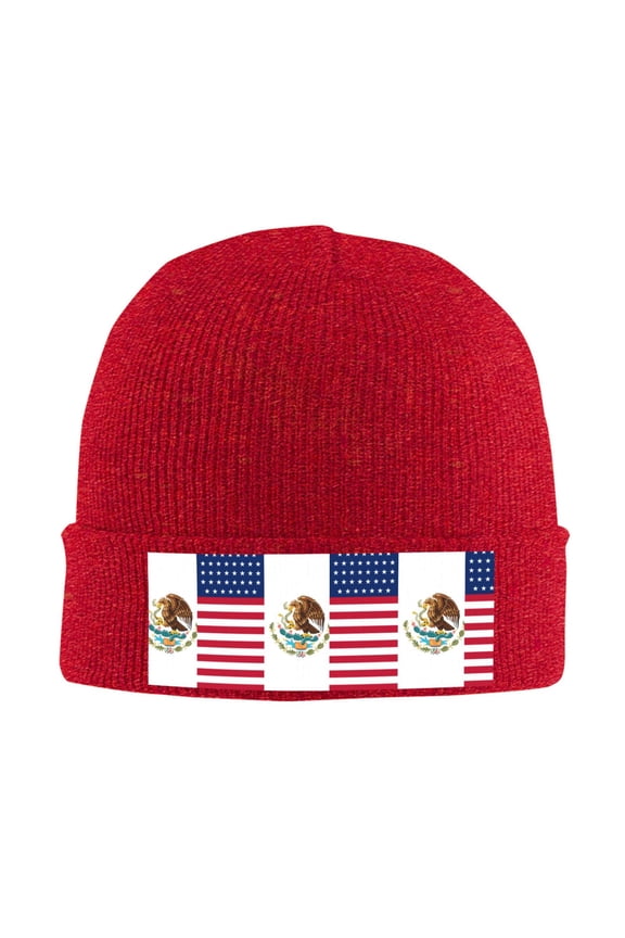 America Mexican Flag Beanie Hat Knit Hat Skull Cap for Men Women Winter Hat Red