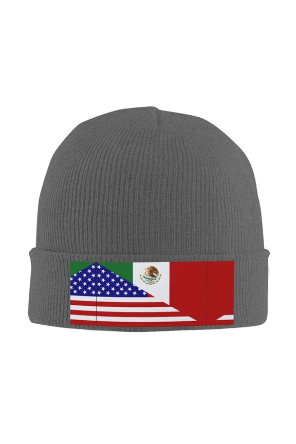 America-Mexican Flag Beanie Hat Men Women Warm Printed Cap Knit Beanies Hats Outdoor Winter Deep Heather