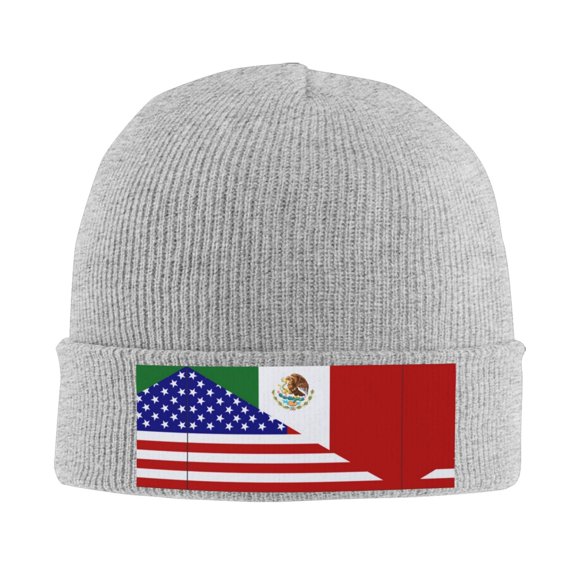 America-Mexican Flag Beanie Hat Men Women Warm Printed Cap Knit Beanies Hats Outdoor Winter Gray