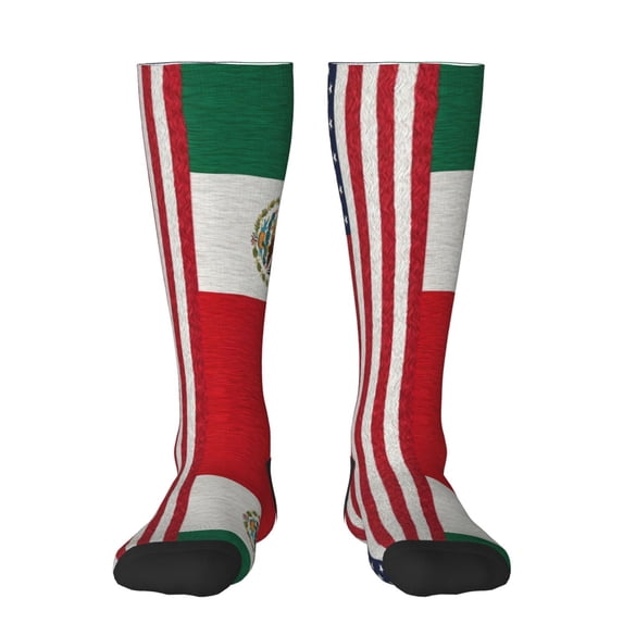 America Mexican Flag Knee High Socks for Women Long Leg Warmers Socks