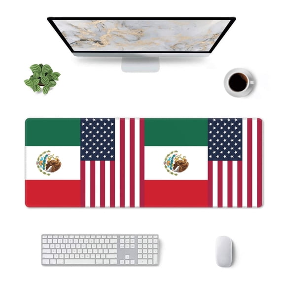 America Mexico Flag Large Non-Slip Rubber Base Mousepad Keyboard Mouse Mat Desk Pad With Stitched Edges 31.5x11.8inch