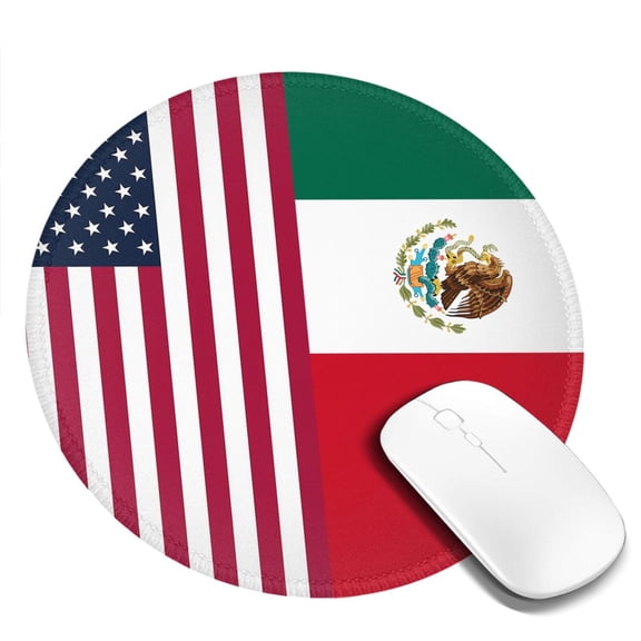 America Mexico Flag Small Round MousePad 7.9x7.9 Inches Non-Slip Rubber Base MousePad for Office Laptop Computer