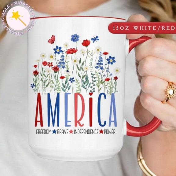 America Mug America Floral Coffee Mug Independence Day Gift 4th of July Patriotic Gift MC0