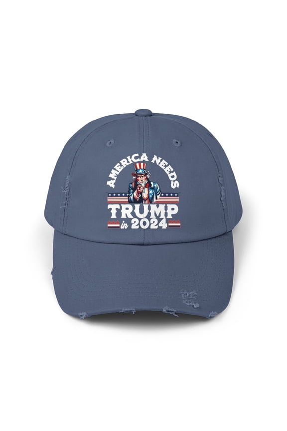 America Needs Trump in 2024, Unisex Distressed Cap, Adjustable