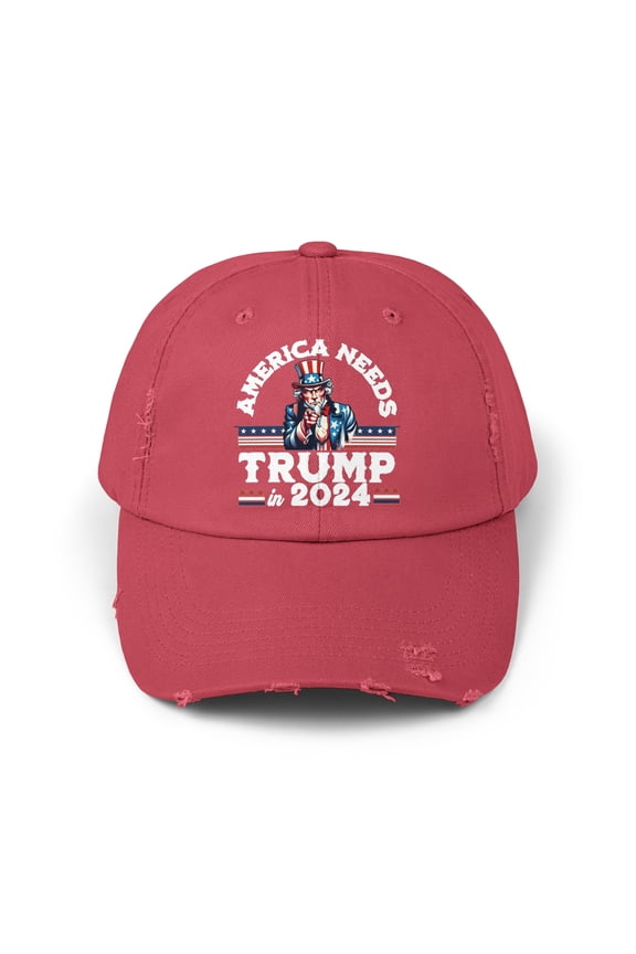 America Needs Trump in 2024, Unisex Distressed Cap, Adjustable