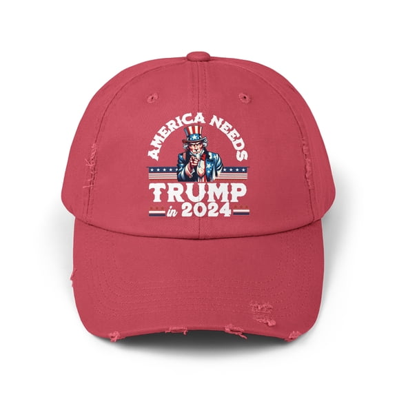 America Needs Trump in 2024, Unisex Distressed Cap, Adjustable