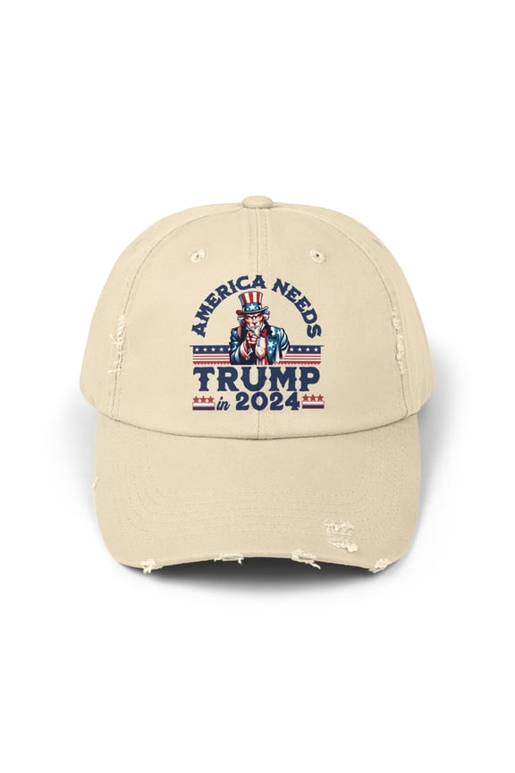 America Needs Trump in 2024, Unisex Distressed Cap, Adjustable