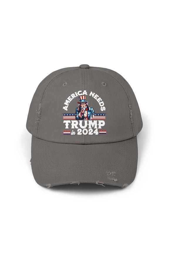 America Needs Trump in 2024, Unisex Distressed Cap, Adjustable
