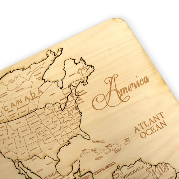 America North South and Central Puzzle Map - Art Kit - Raw Wood 12x18 Inches - 7 Pieces - With Stand