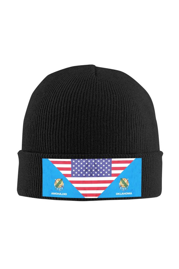 America Oklahoma Flag Beanie Hat Men Women Warm Printed Cap Knit Beanies Hats Outdoor Winter Black