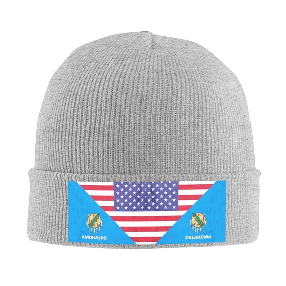 America Oklahoma Flag Beanie Hat Men Women Warm Printed Cap Knit Beanies Hats Outdoor Winter Gray
