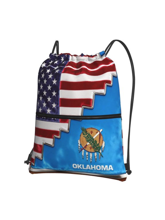 America Oklahoma Flag Drawstring Backpack Water Resistant String Bag Sports Sackpack Gym Sack For Men Women