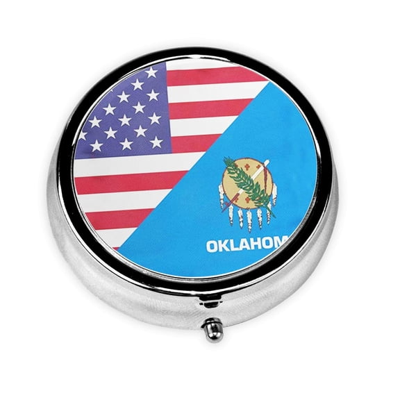 America Oklahoma Flag Round Portable Pill Box Organizer Vitamin Containers Perfect For Traveling
