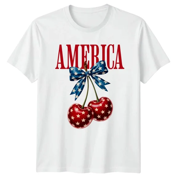 America Patriotic Cherries Fourth of July Graphic Tee Mens Womens T Shirt
