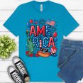 thumbnail image 1 of America Patriotic T-Shirt for Women Statue of Liberty Fireworks Graphic Tee , Aqua, 2XL, 1 of 6
