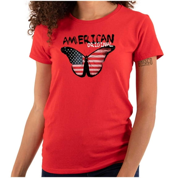 America Pretty Patriotic Butterfly Womens Fitted Plus Size Graphic Tee Brisco Brands 3X