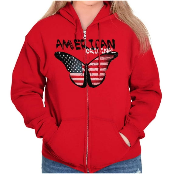 America Pretty Patriotic Butterfly Zip Hoodie Sweatshirt Women Brisco Brands S