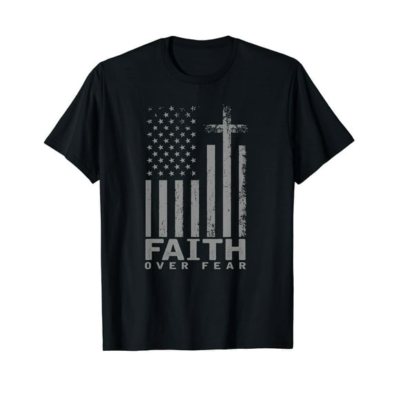 America Pride US Flag Faith Over Fear Prayer T-Shirt Men Women Vintage T-Shirt