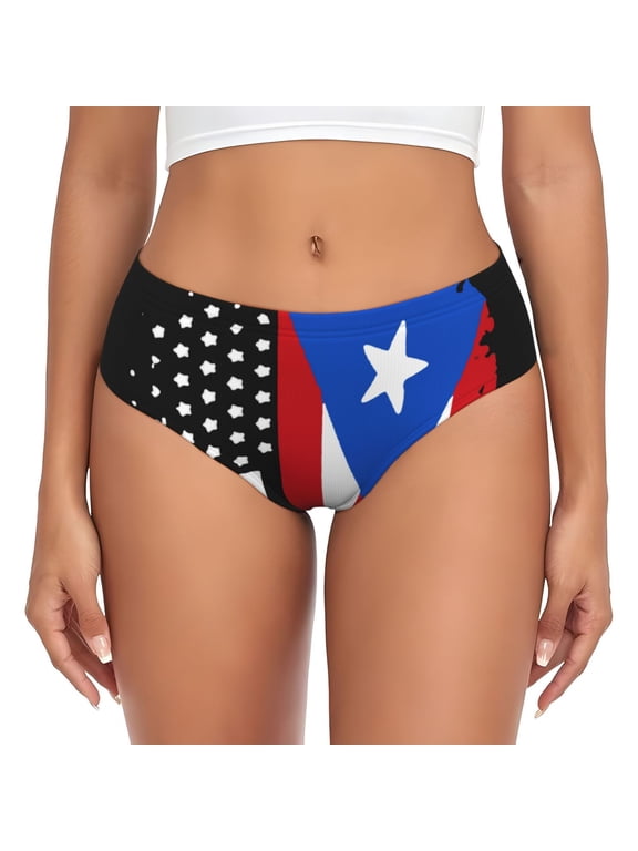America Puerto-Rico Flag Bikini Panties Stretch Cool 3D printed Underwear for Women Large