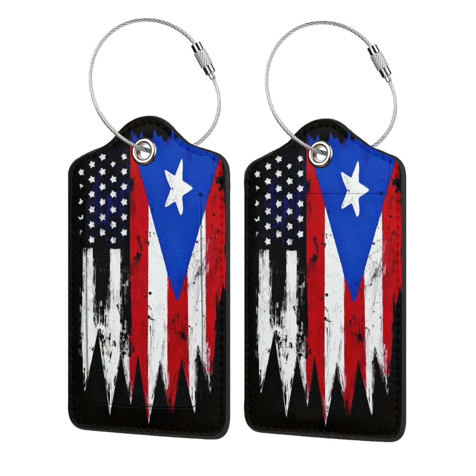 America Puerto-Rico Flag Leather Luggage Tag with Name Card PU Baggage ...
