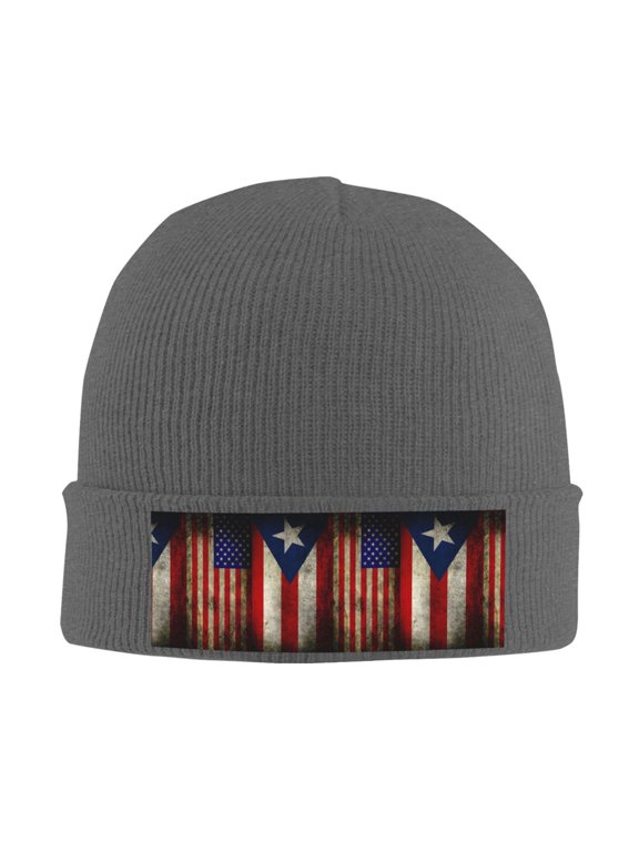 America Puerto-Rico-Flag Winter Beanie Hats for Men Women Warm Cozy Knitted Cuffed Skull Cap Deep Heather