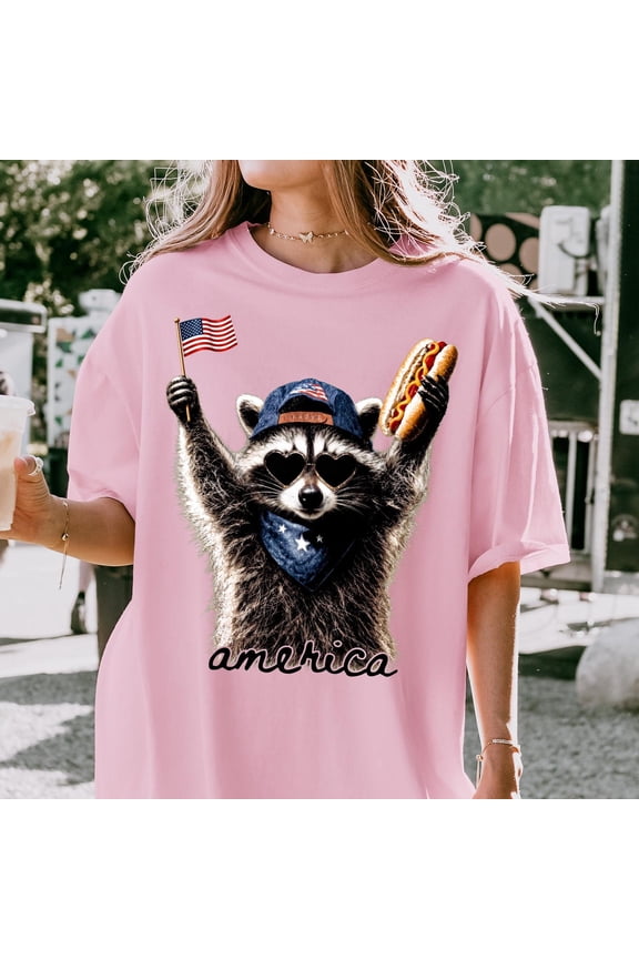 America Raccoon Hot Dog Shirt Patriotic Funny Raccoon Tshirt 4th of July Tee Hotdog Top Fu