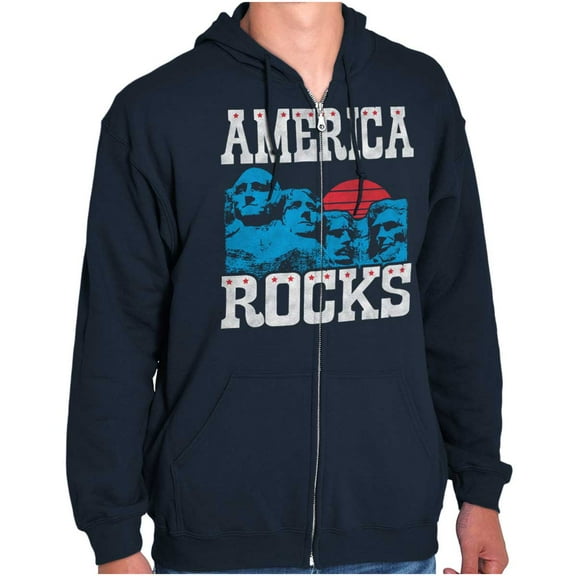 America Rocks Mount Rushmore USA Unisex Fleece Graphic Zip Up Hoodie Brisco Brands 5X